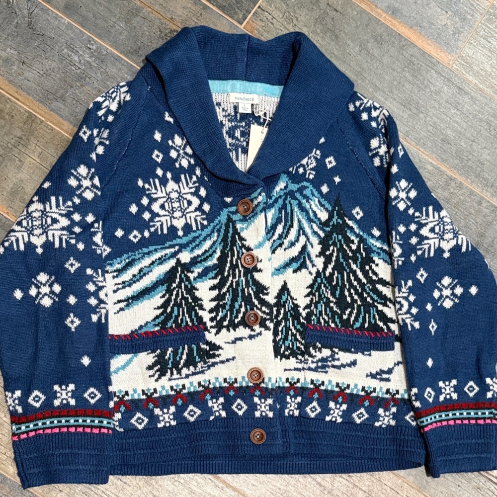 Sundance Blue Snowflake Cardigan size L